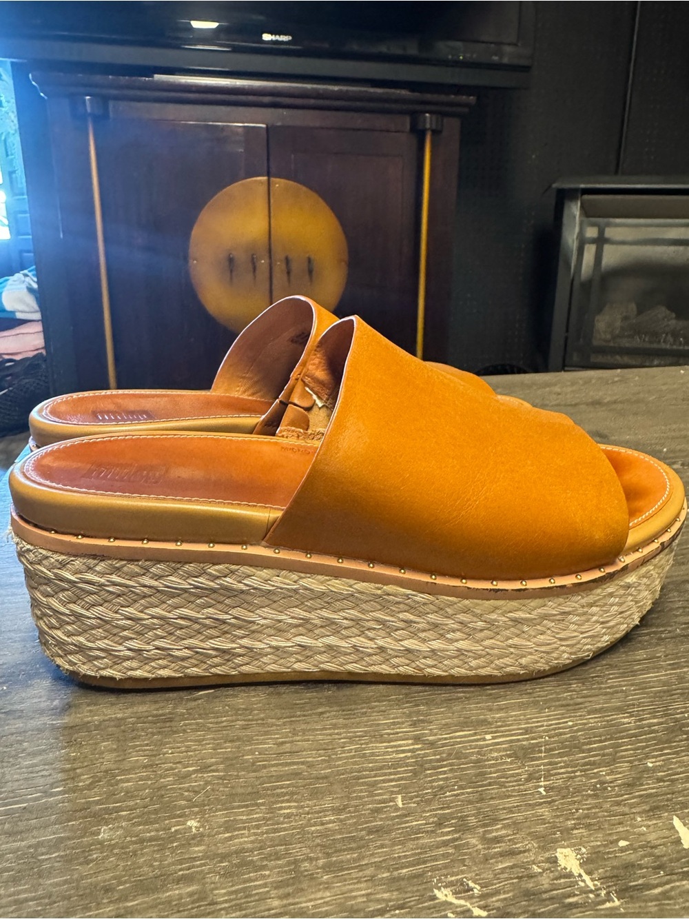 Fitflop Camel Leather Platform Slide Sandals